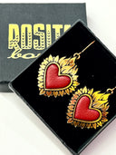 Pendiente Flaming Heart Red Leather