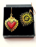 Pendiente Flaming Heart Red Leather